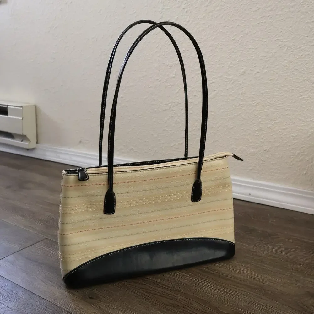 Vintage Kate Spade Cream Colorful Rainbow Stripe Shoulder Bag Purse 90s Y2K